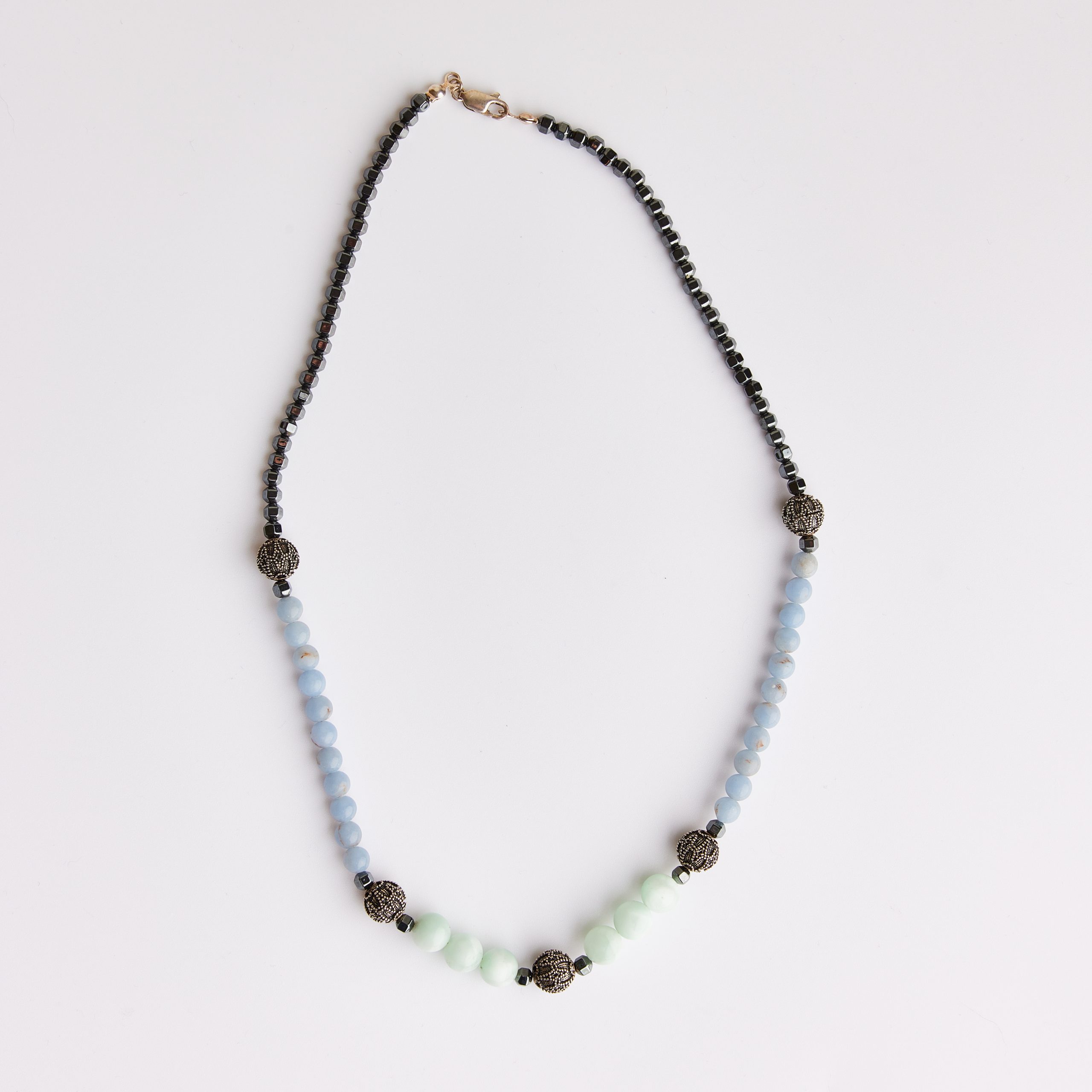 Collier angelite_larimar_hématite_argent sterling_96388812